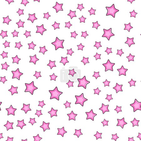 Illustration for Pink star seamless pattern on white background. Paper print design. Abstract retro vector illustration. Trendy textile, fabric, wrapping. Modern space decoration. - Royalty Free Image