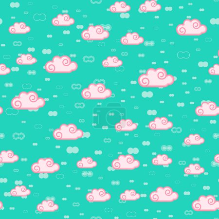 Illustration for Cloud seamless pattern on white background. Paper print design. Abstract retro vector illustration. Trendy textile, fabric, wrapping. Modern space decoration. - Royalty Free Image