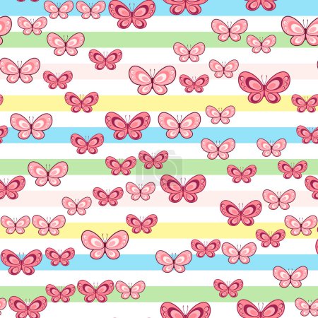 Illustration for Butterfly seamless pattern on white background. Paper print design. Abstract retro vector illustration. Trendy textile, fabric, wrapping. Modern space decoration. - Royalty Free Image
