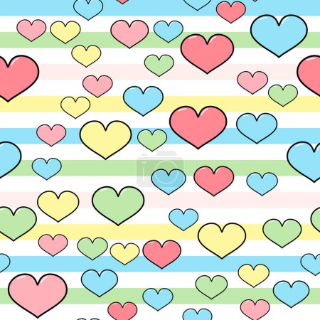 Illustration for Colorful heart seamless pattern on white background. Paper print design. Abstract retro vector illustration. Trendy textile, fabric, wrapping. Modern space decoration. - Royalty Free Image