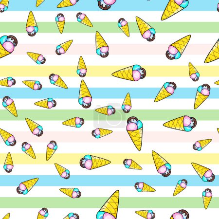 Illustration for Ice cream seamless pattern on white background. Paper print design. Abstract retro vector illustration. Trendy textile, fabric, wrapping. Modern space decoration. - Royalty Free Image