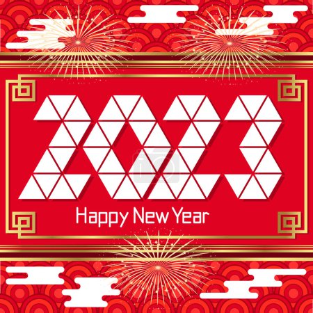 Illustration for 2023 Happy New Year! Chinese New Year red gold background. Origami triangle year. - Royalty Free Image