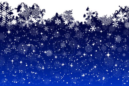 Téléchargez les illustrations : Blizzard de neige de belles chutes artistiques flocons de neige avec les étoiles. Fond de vacances de Noël pour la conception de décoration célébration. - en licence libre de droit
