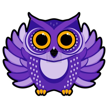 Illustration for Cute owl with open wings. Cartoon vector illustration. Humorous congratulatory Halloween concept. - Royalty Free Image