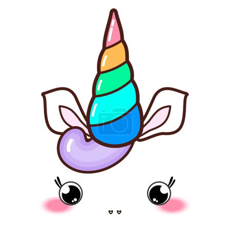 Téléchargez les illustrations : Kawaii mignon corne de licorne, drôle de dessin animé coloré. - en licence libre de droit
