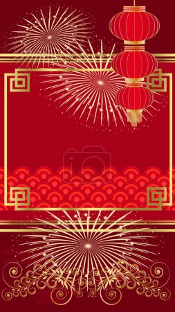 Ilustración de ¡Feliz Año Nuevo! Año Nuevo chino fondo de oro rojo. Orientación vertical - Imagen libre de derechos