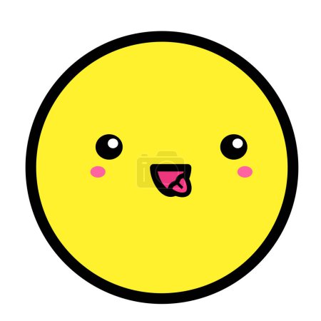 Illustration for Flat kawaii emoji face. Cute funny cartoon character. Simple line art expressions web icon. Emoticon sticker. Vector graphic illustration. - Royalty Free Image