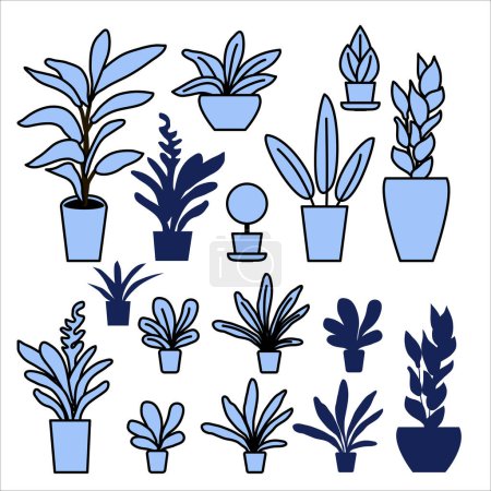 Illustration for House plants, interior decoration Icon set in flat design, business chat, flat line-art, vector Illustration - Royalty Free Image