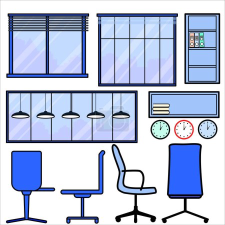 Ilustración de Interior de oficina, espacio de trabajo de negocios moderno Icono en diseño plano, chat de negocios, línea de arte plana, vector Ilustración - Imagen libre de derechos