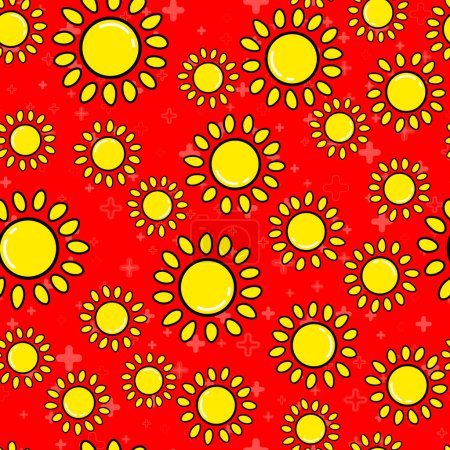 Illustration for Sun seamless pattern on white background. Paper print design. Abstract retro vector illustration. Trendy textile, fabric, wrapping. Modern space decoration. - Royalty Free Image