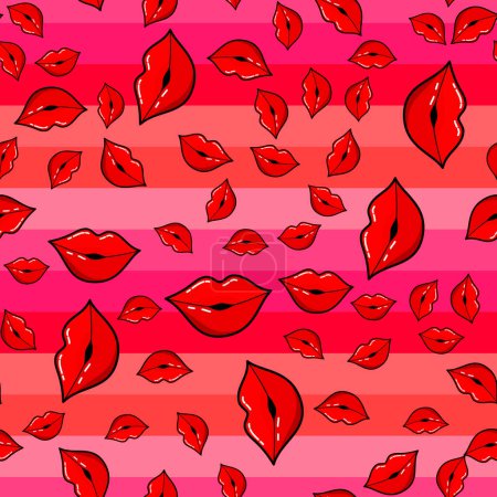 Illustration for Lips seamless pattern on white background. Paper print design. Abstract retro vector illustration. Trendy textile, fabric, wrapping. Modern space decoration. - Royalty Free Image