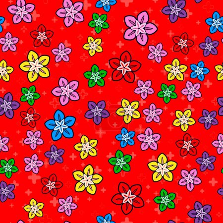 Illustration for Colorful flower seamless pattern on white background. Paper print design. Abstract retro vector illustration. Trendy textile, fabric, wrapping. Modern space decoration. - Royalty Free Image
