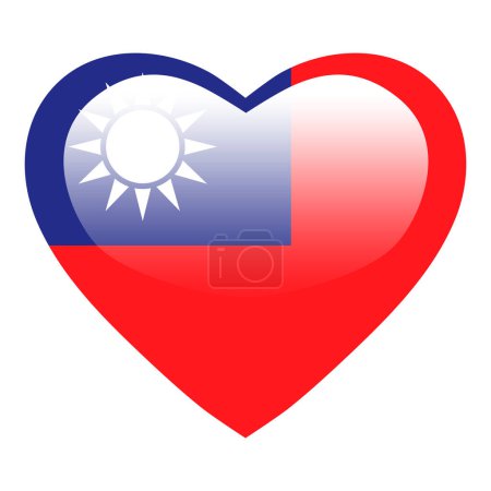 Téléchargez les illustrations : Love Taiwan drapeau, Taiwan coeur bouton brillant, Formosa icône du drapeau symbole de l'amour. Symbole national patriotique de Formose. - en licence libre de droit