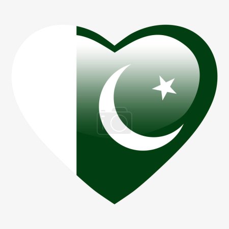 Ilustración de Love Pakistan flag, Pakistan heart glossy button, Pakistan flag icon symbol of love (en inglés). Símbolo patriótico nacional de Pakistán. - Imagen libre de derechos