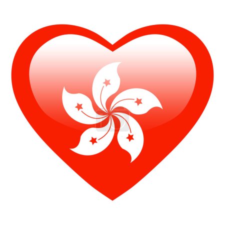 Ilustración de Love Hong Kong flag, Hong Kong heart glossy button, Hong Kong flag icon symbol of love. Símbolo patriótico nacional de Hong Kong. - Imagen libre de derechos