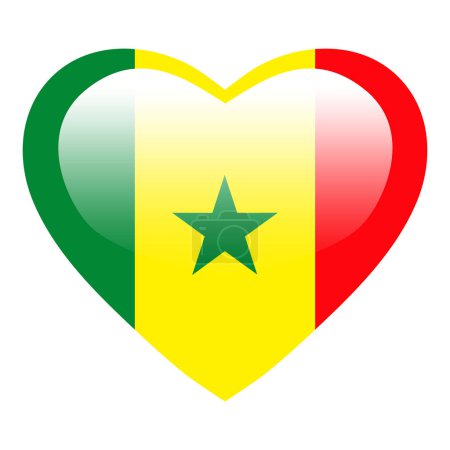 Ilustración de Love Senegal flag, Senegal heart glossy button, Senegal flag icon symbol of love. Símbolo patriótico nacional Senegal. - Imagen libre de derechos