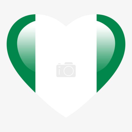 Ilustración de Amor bandera de Nigeria, Nigeria botón brillante corazón, Nigeria icono de la bandera símbolo del amor. Símbolo patriótico nacional Nigeria. - Imagen libre de derechos