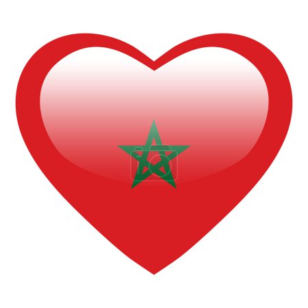 Téléchargez les illustrations : Amour drapeau Maroc, Maroc coeur bouton brillant, drapeau du Maroc icône symbole de l'amour. Symbole national du Maroc patriotique. - en licence libre de droit