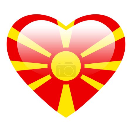 Téléchargez les illustrations : Amour drapeau de Macédoine, bouton brillant coeur de Macédoine, icône drapeau de Macédoine symbole de l'amour. Symbole national patriotique de Macédoine. - en licence libre de droit