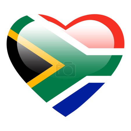 Téléchargez les illustrations : Love South Africa flag, South Africa heart glossy button, RSA flag icon symbol of love. Symbole RSA national patriotique. - en licence libre de droit