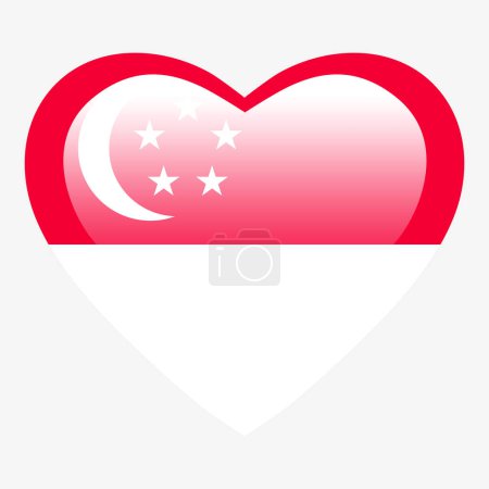 Ilustración de Love Singapore flag, Singapur botón brillante del corazón, símbolo de la bandera de Singapur del amor. Símbolo patriótico nacional de Singapur. - Imagen libre de derechos