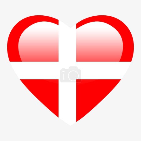 Téléchargez les illustrations : Amour drapeau Danemark, Danemark coeur bouton brillant, drapeau Danois icône symbole de l'amour. Symbole national patriotique Danois. - en licence libre de droit