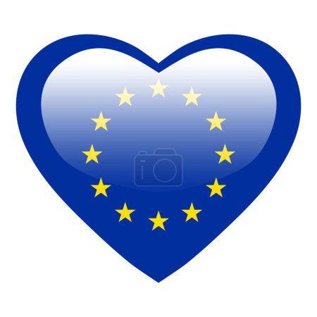 Téléchargez les illustrations : Amour drapeau de l'Union européenne, le coeur de l'UE bouton brillant, icône du drapeau de l'Europe symbole de l'amour. Symbole national patriotique de l'Europe. - en licence libre de droit