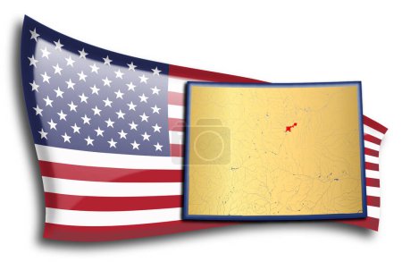 Téléchargez les illustrations : Carte dorée du Colorado contre un drapeau américain. - en licence libre de droit