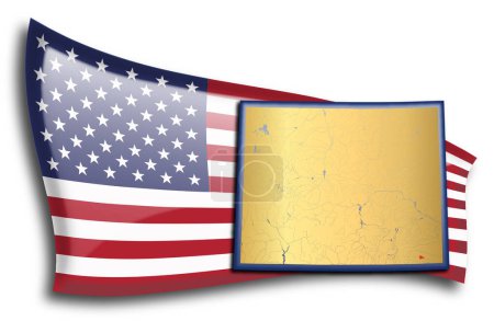 Ilustración de Mapa dorado de Wyoming contra una bandera americana. - Imagen libre de derechos