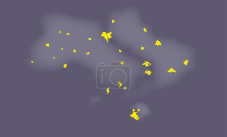 Illustration for Constellation of the small maps of main cities of Ukraine - capital, administrative centers of oblasts, center of Autonomous Republic of Crimea and cities of cities with special status. You can restore a detailed map of Ukraine from this cloud! - Royalty Free Image