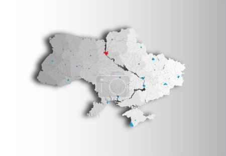 Ilustración de Map of Ukraine with rivers and lakes. The map shows oblasts and small maps of their centers (in blue). You can use all this maps (map of Ukraine, maps of oblasts, maps of cities - administrative centers of oblasts) separately. - Imagen libre de derechos