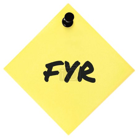 Photo for For your reference acronym FYR black marker written business initialism, corporate scrutiny information recipient advice report, detailed actionable info forwarding concept, isolated yellow post-it to-do list sticky adhesive note abbreviation sticker - Royalty Free Image