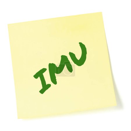 Photo for I mis you texting acronym IMU, wistful longing textspeak text concept, green marker romance crush slang message metaphor, isolated yellow adhesive post-it sticky note abbreviation sticker, large detailed macro closeup - Royalty Free Image