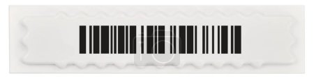 Photo for Electronic article surveillance anti shoplifting theft barcode label strip, soft retail security sticker tag, fake mock code stripes, large detailed horizontal isolated macro closeup, flat lay top view, white background - Royalty Free Image