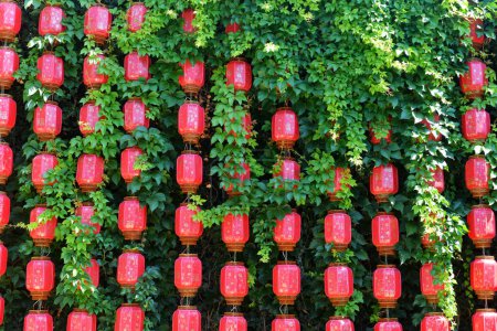 Photo for Photo of a traditional Chinese style red lantern. The Chinese word "Fu" on the lantern means blessing. - Royalty Free Image