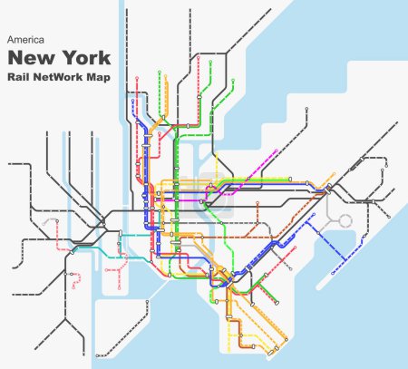 Ilustración de Ilustración vectorial editable en capas del mapa general del transporte urbano en Nueva York, América - Imagen libre de derechos