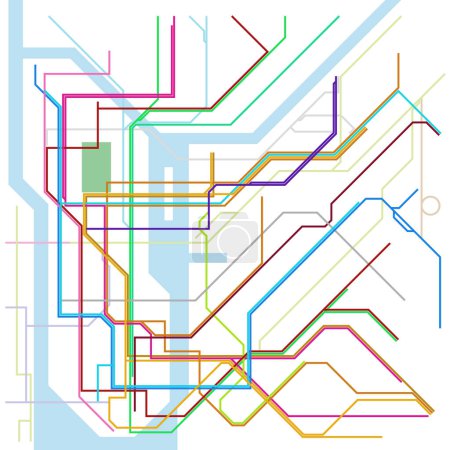 Téléchargez les illustrations : Layered editable vector illustration of overview map of urban transportation in New York City,America - en licence libre de droit