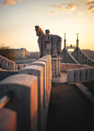 Photo for Saint Stephen statue at Liberty Bridge, Budapest - Royalty Free Image