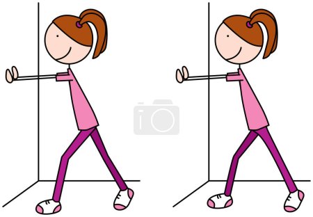 Téléchargez les illustrations : Illustration vectorielle de dessin animé d'une fille faisant de l'exercice - interrupteurs muraux - en licence libre de droit