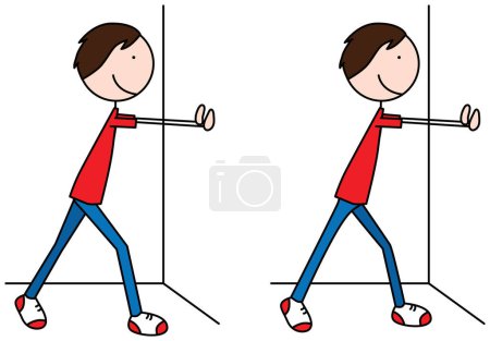 Téléchargez les illustrations : Illustration vectorielle de dessin animé d'un garçon faisant de l'exercice - interrupteurs muraux - en licence libre de droit