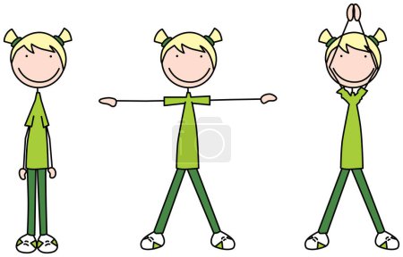 Illustration for Cartoon vector illustration of a girl exercising - jumping jacks with over head clap - Royalty Free Image