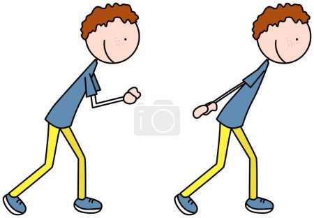 Illustration for Cartoon vector illustration of a boy exercising - triceps kickback - Royalty Free Image