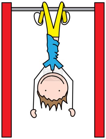 Ilustración de Dibujos animados ilustración de un niño colgando boca abajo en una barra de trapecio - Imagen libre de derechos