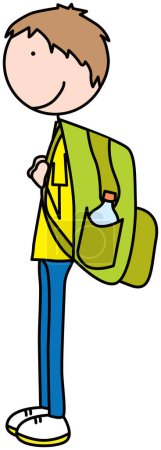 Téléchargez les illustrations : Illustration de dessin animé d'un garçon avec un sac à dos pondéré - en licence libre de droit