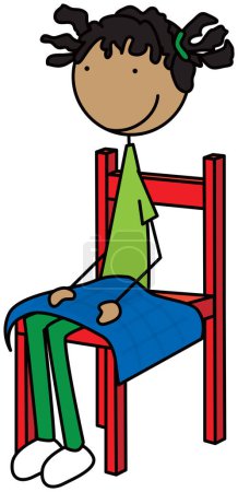 Téléchargez les illustrations : Illustration de bande dessinée d'une fille assise sur une chaise avec un bloc-notes pondéré - en licence libre de droit