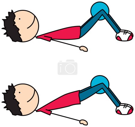 Illustration for Cartoon vector illustration of a boy exercising - bridge with medicine ball between knees - Royalty Free Image