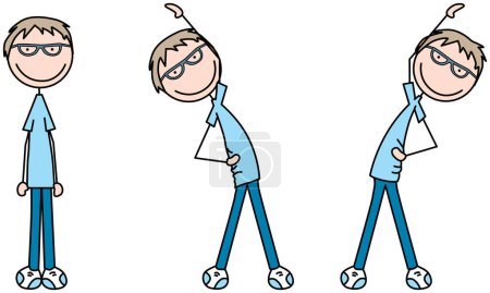 Illustration for Cartoon vector illustration of a boy exercising - obliques stretches - Royalty Free Image