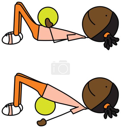 Ilustración de Ilustración vectorial de dibujos animados de una niña haciendo ejercicio - estiramiento puente con bola de medicina - Imagen libre de derechos