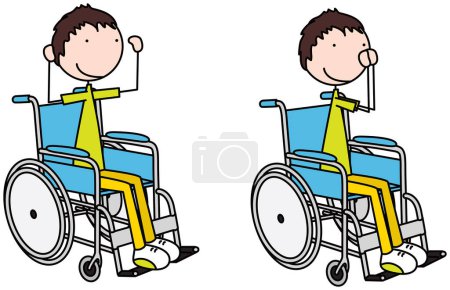 Cartoon vector illustration of a boy in wheelchair exercising - goal post press