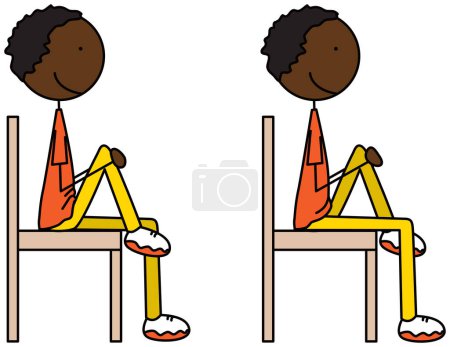 Cartoon vector illustration of a boy exercising - chair knee hugs